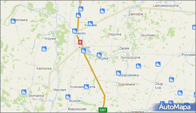 mapa Rudka gmina Korycin, Rudka gmina Korycin na mapie Targeo