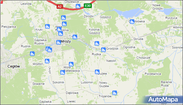 mapa Rudka gmina Mrozy, Rudka gmina Mrozy na mapie Targeo