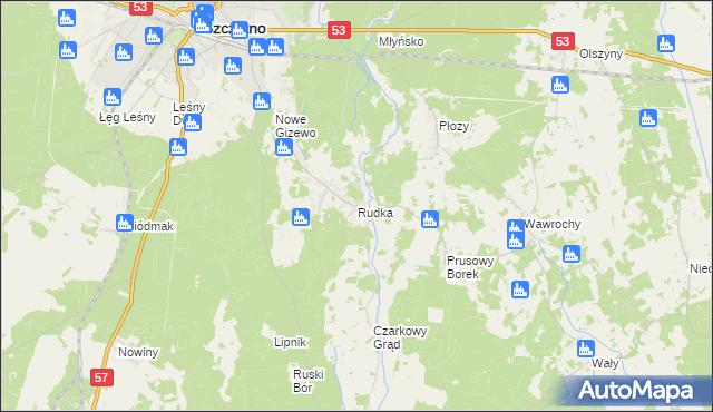 mapa Rudka gmina Szczytno, Rudka gmina Szczytno na mapie Targeo