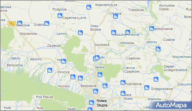 mapa Rudki gmina Nowa Słupia, Rudki gmina Nowa Słupia na mapie Targeo