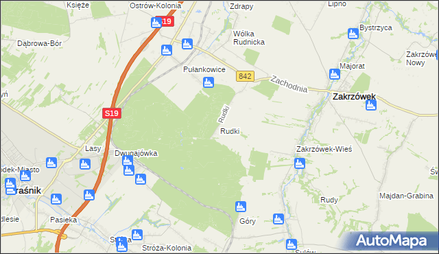 mapa Rudki gmina Zakrzówek, Rudki gmina Zakrzówek na mapie Targeo