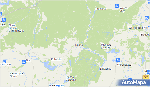 mapa Rudna gmina Złotów, Rudna gmina Złotów na mapie Targeo