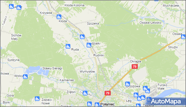 mapa Rudniki gmina Połaniec, Rudniki gmina Połaniec na mapie Targeo