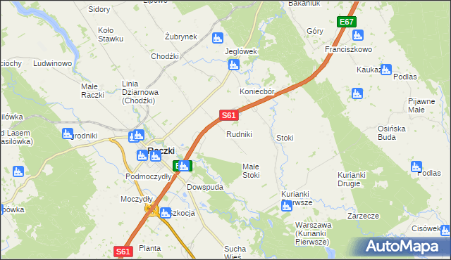 mapa Rudniki gmina Raczki, Rudniki gmina Raczki na mapie Targeo