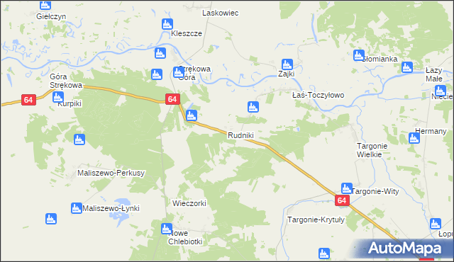 mapa Rudniki gmina Zawady, Rudniki gmina Zawady na mapie Targeo