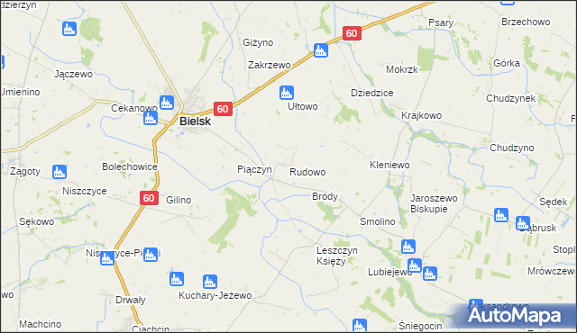 mapa Rudowo gmina Bielsk, Rudowo gmina Bielsk na mapie Targeo
