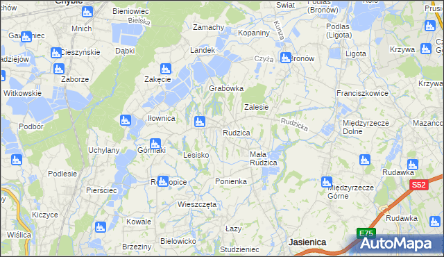 mapa Rudzica gmina Jasienica, Rudzica gmina Jasienica na mapie Targeo