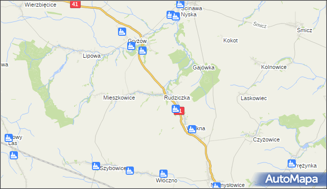 mapa Rudziczka gmina Prudnik, Rudziczka gmina Prudnik na mapie Targeo