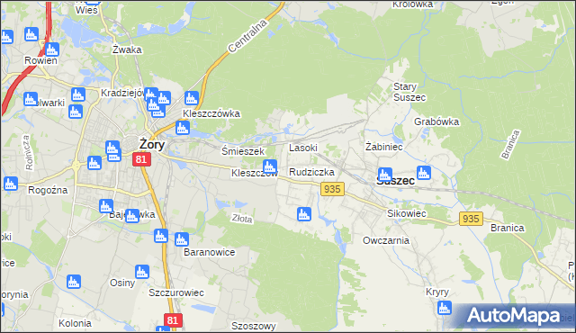 mapa Rudziczka gmina Suszec, Rudziczka gmina Suszec na mapie Targeo