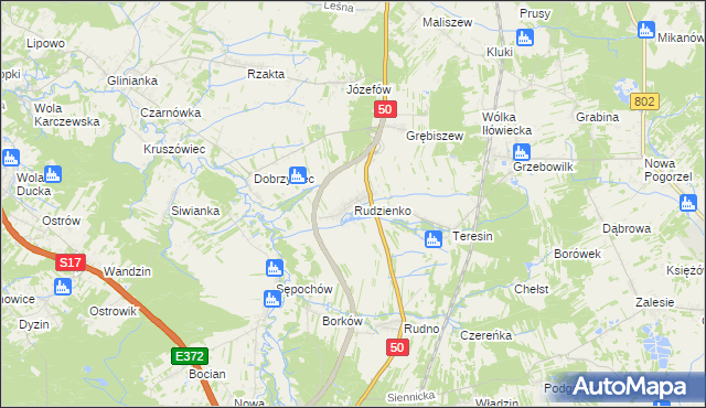 mapa Rudzienko gmina Kołbiel, Rudzienko gmina Kołbiel na mapie Targeo
