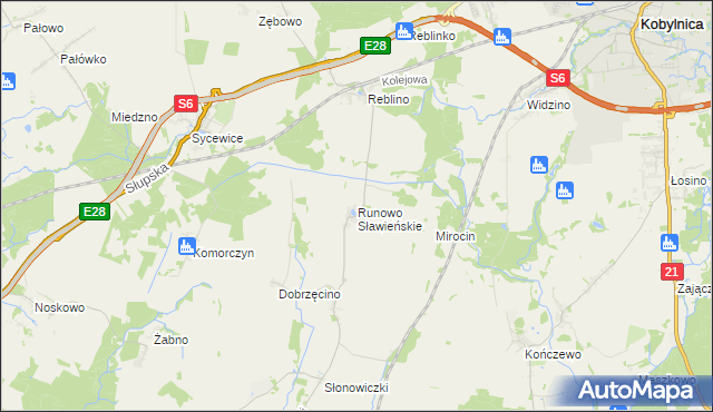 mapa Runowo Sławieńskie, Runowo Sławieńskie na mapie Targeo