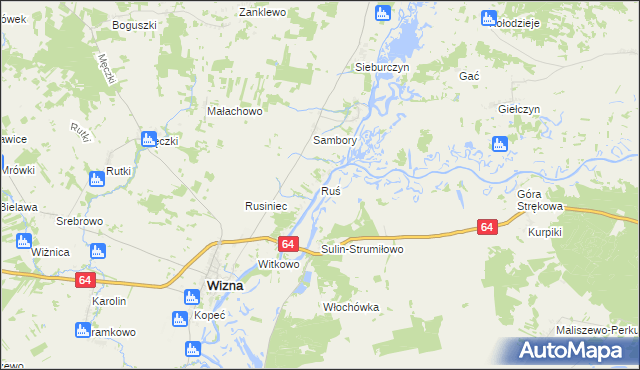 mapa Ruś gmina Wizna, Ruś gmina Wizna na mapie Targeo