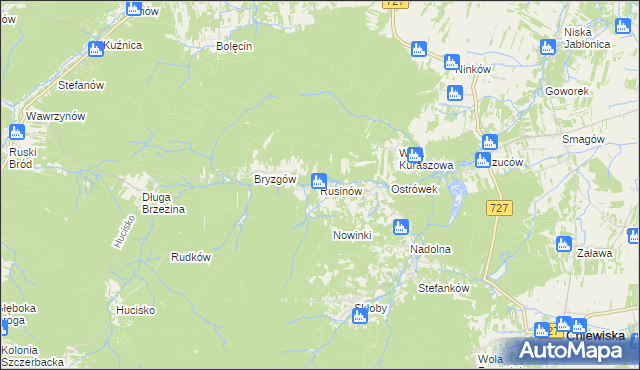 mapa Rusinów gmina Borkowice, Rusinów gmina Borkowice na mapie Targeo