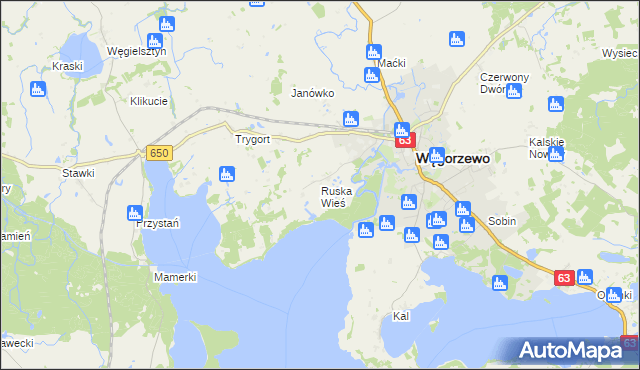 mapa Ruska Wieś gmina Węgorzewo, Ruska Wieś gmina Węgorzewo na mapie Targeo