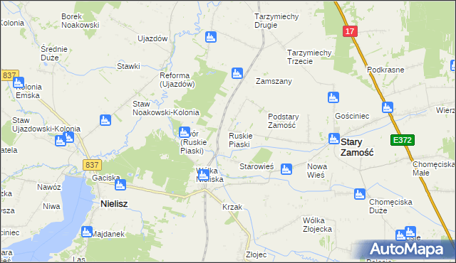 mapa Ruskie Piaski, Ruskie Piaski na mapie Targeo
