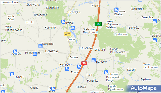 mapa Ruszków gmina Brzeźnio, Ruszków gmina Brzeźnio na mapie Targeo