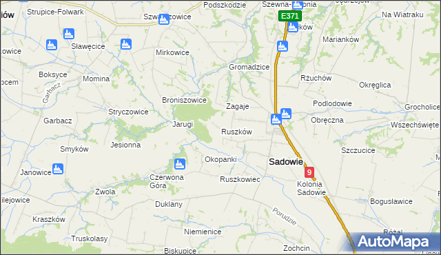 mapa Ruszków gmina Sadowie, Ruszków gmina Sadowie na mapie Targeo