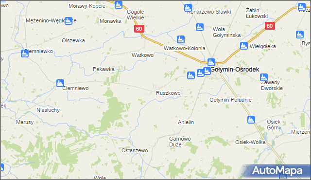 mapa Ruszkowo gmina Gołymin-Ośrodek, Ruszkowo gmina Gołymin-Ośrodek na mapie Targeo