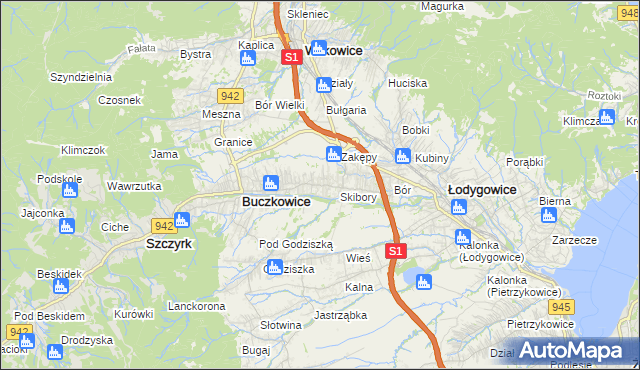 mapa Rybarzowice, Rybarzowice na mapie Targeo