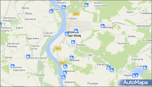 mapa Rybitwy gmina Józefów nad Wisłą, Rybitwy gmina Józefów nad Wisłą na mapie Targeo