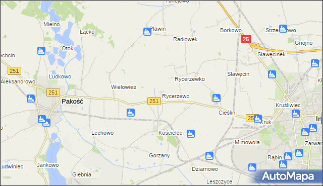 mapa Rycerzewo gmina Pakość, Rycerzewo gmina Pakość na mapie Targeo