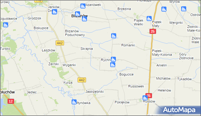 mapa Rychnów gmina Blizanów, Rychnów gmina Blizanów na mapie Targeo