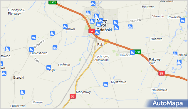 mapa Rychnowo Żuławskie, Rychnowo Żuławskie na mapie Targeo
