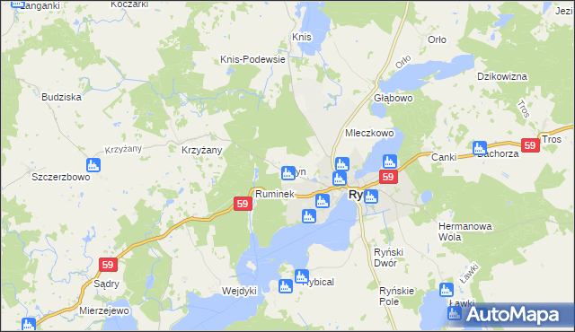 mapa Ryn powiat giżycki, Ryn powiat giżycki na mapie Targeo