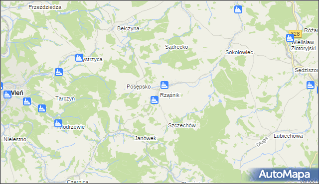 mapa Rząśnik gmina Świerzawa, Rząśnik gmina Świerzawa na mapie Targeo