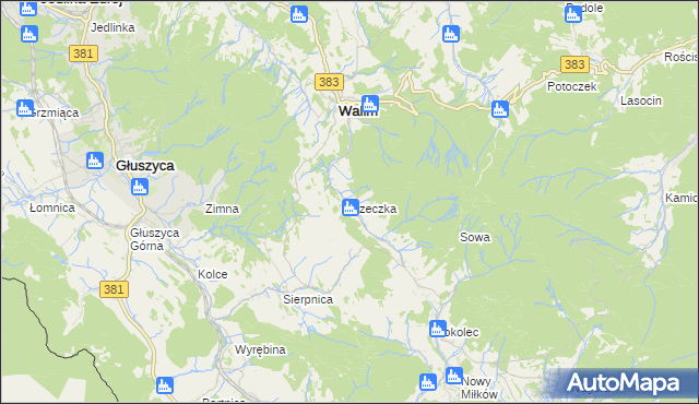 mapa Rzeczka gmina Walim, Rzeczka gmina Walim na mapie Targeo