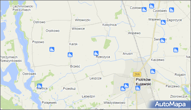 mapa Rzeczyca gmina Piotrków Kujawski, Rzeczyca gmina Piotrków Kujawski na mapie Targeo