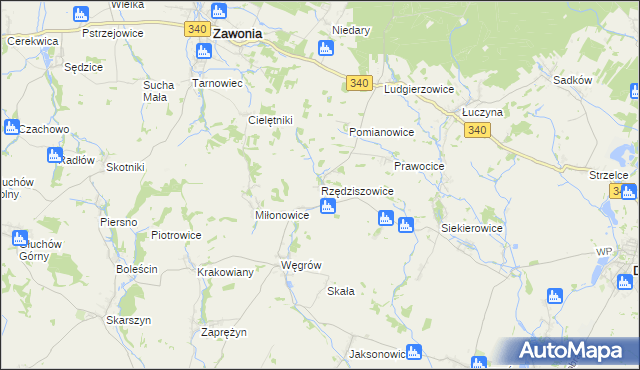 mapa Rzędziszowice, Rzędziszowice na mapie Targeo