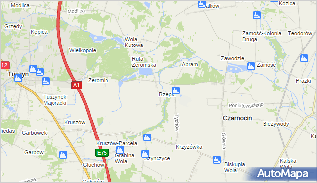 mapa Rzepki gmina Czarnocin, Rzepki gmina Czarnocin na mapie Targeo