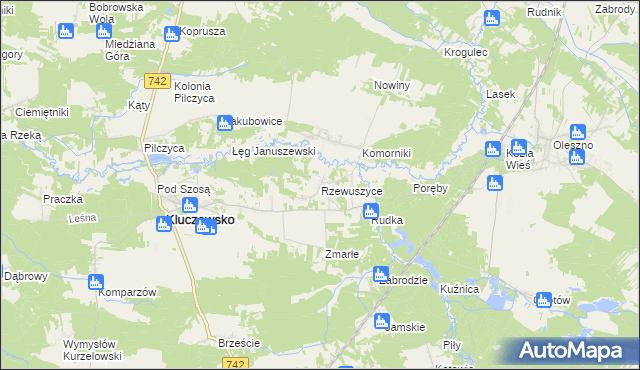 mapa Rzewuszyce, Rzewuszyce na mapie Targeo