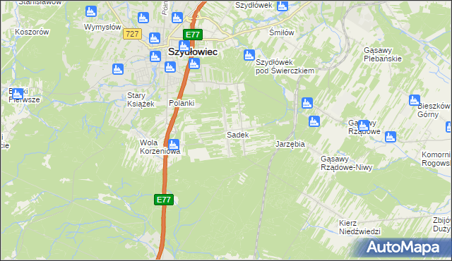 mapa Sadek gmina Szydłowiec, Sadek gmina Szydłowiec na mapie Targeo