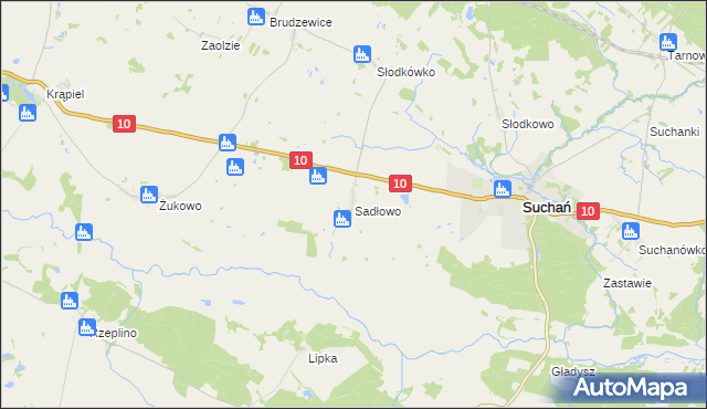 mapa Sadłowo gmina Suchań, Sadłowo gmina Suchań na mapie Targeo