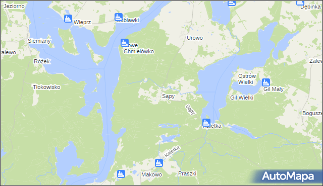 mapa Sąpy gmina Iława, Sąpy gmina Iława na mapie Targeo