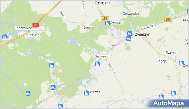mapa Sarbiewo gmina Zwierzyn, Sarbiewo gmina Zwierzyn na mapie Targeo