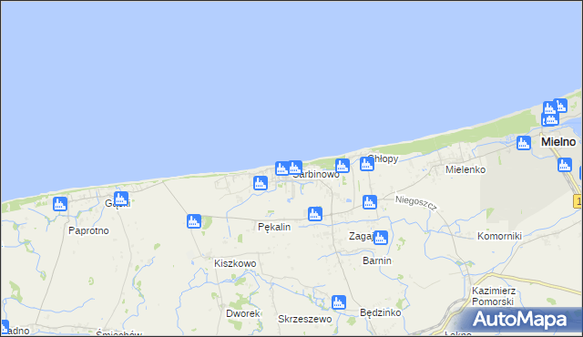 mapa Sarbinowo gmina Mielno, Sarbinowo gmina Mielno na mapie Targeo