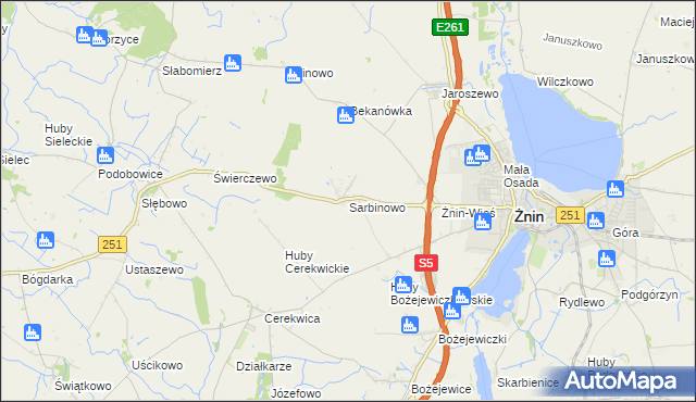 mapa Sarbinowo gmina Żnin, Sarbinowo gmina Żnin na mapie Targeo