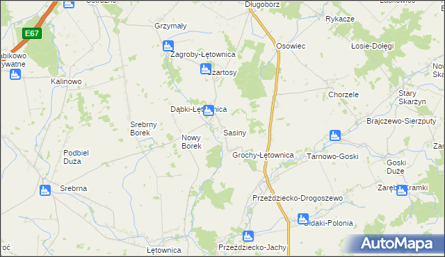mapa Sasiny gmina Zambrów, Sasiny gmina Zambrów na mapie Targeo