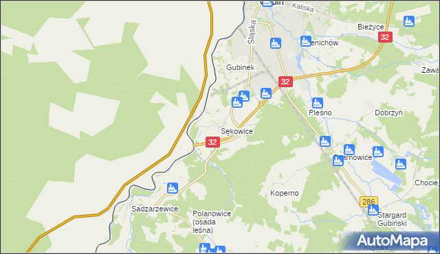 mapa Sękowice gmina Gubin, Sękowice gmina Gubin na mapie Targeo