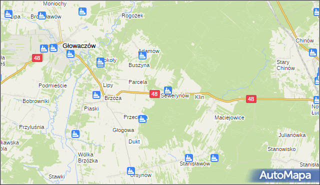 mapa Sewerynów gmina Głowaczów, Sewerynów gmina Głowaczów na mapie Targeo