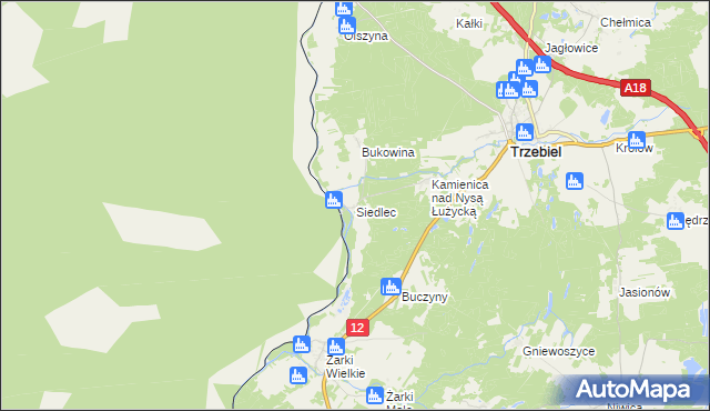 mapa Siedlec gmina Trzebiel, Siedlec gmina Trzebiel na mapie Targeo