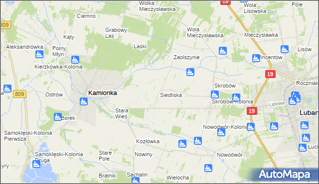 mapa Siedliska gmina Kamionka, Siedliska gmina Kamionka na mapie Targeo