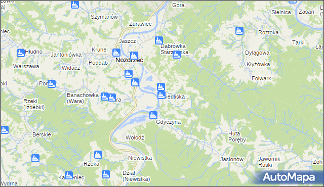 mapa Siedliska gmina Nozdrzec, Siedliska gmina Nozdrzec na mapie Targeo