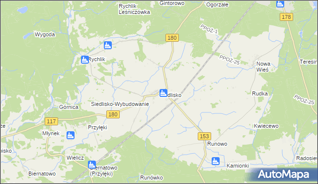 mapa Siedlisko gmina Trzcianka, Siedlisko gmina Trzcianka na mapie Targeo