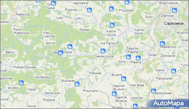 mapa Siekierczyna gmina Ciężkowice, Siekierczyna gmina Ciężkowice na mapie Targeo