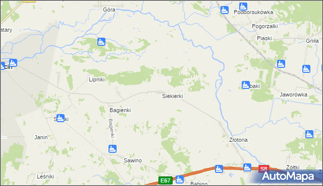 mapa Siekierki gmina Tykocin, Siekierki gmina Tykocin na mapie Targeo