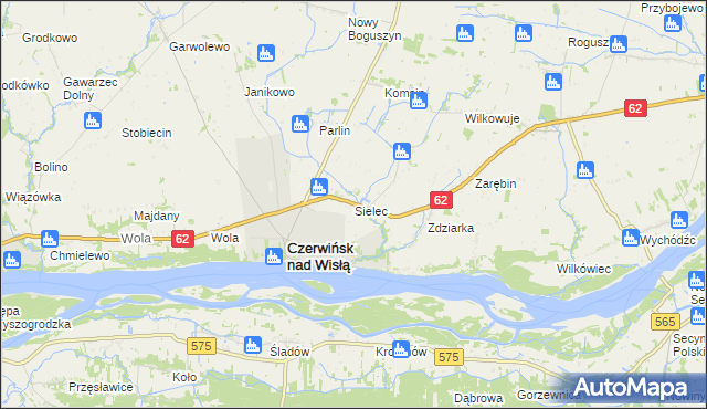 mapa Sielec gmina Czerwińsk nad Wisłą, Sielec gmina Czerwińsk nad Wisłą na mapie Targeo
